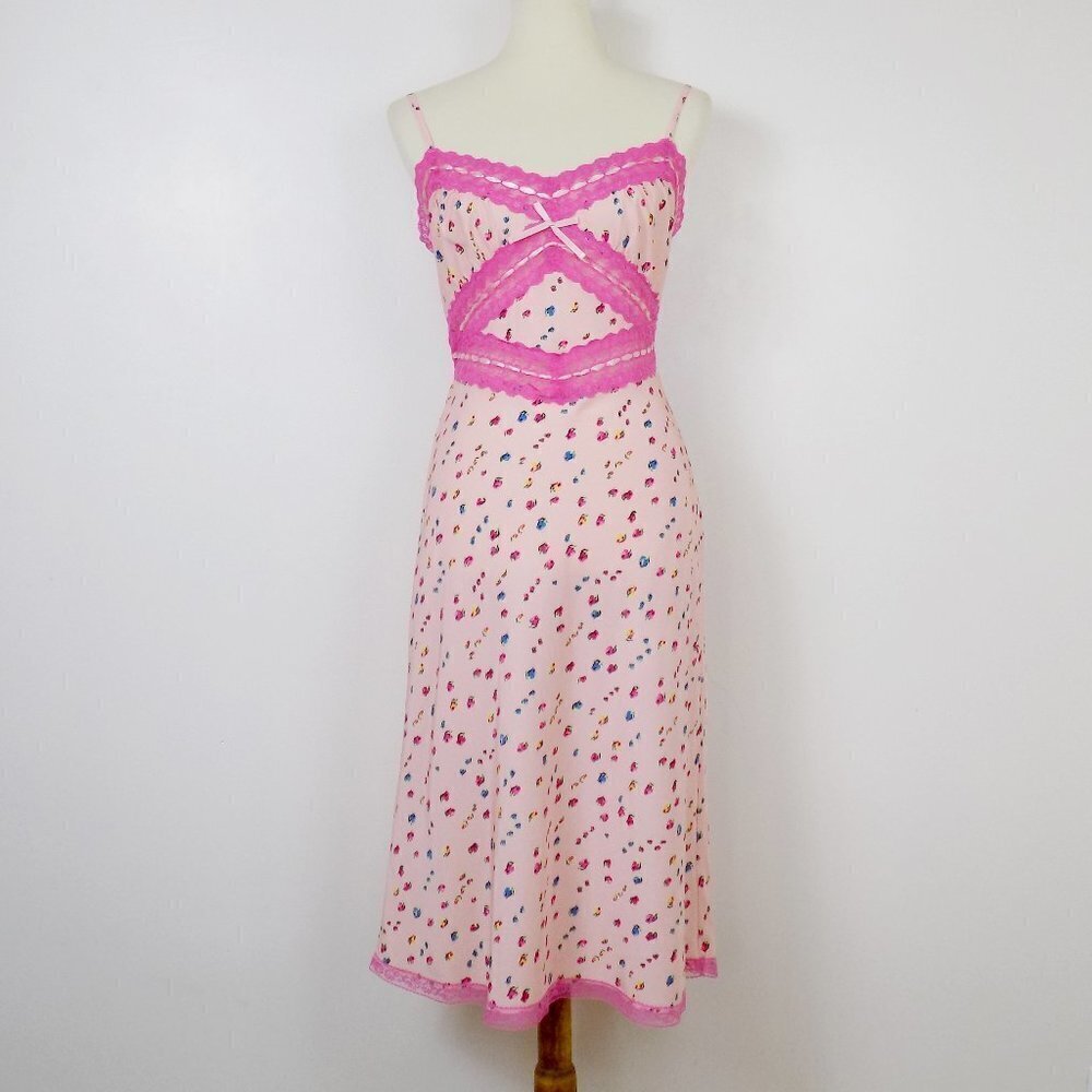 new with tags betsey johnson pink coral floral print lace slip dress sexy summer